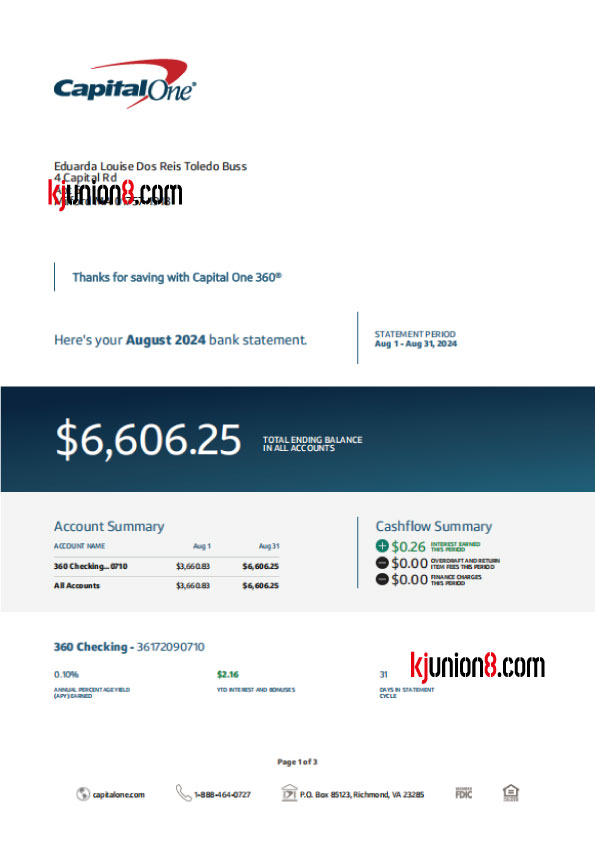 Capital One银行对账单