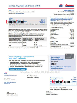 Costco Anywhere Visa信用卡对账单