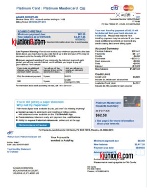 Citi信用卡对账单（Platinum Mastercard）