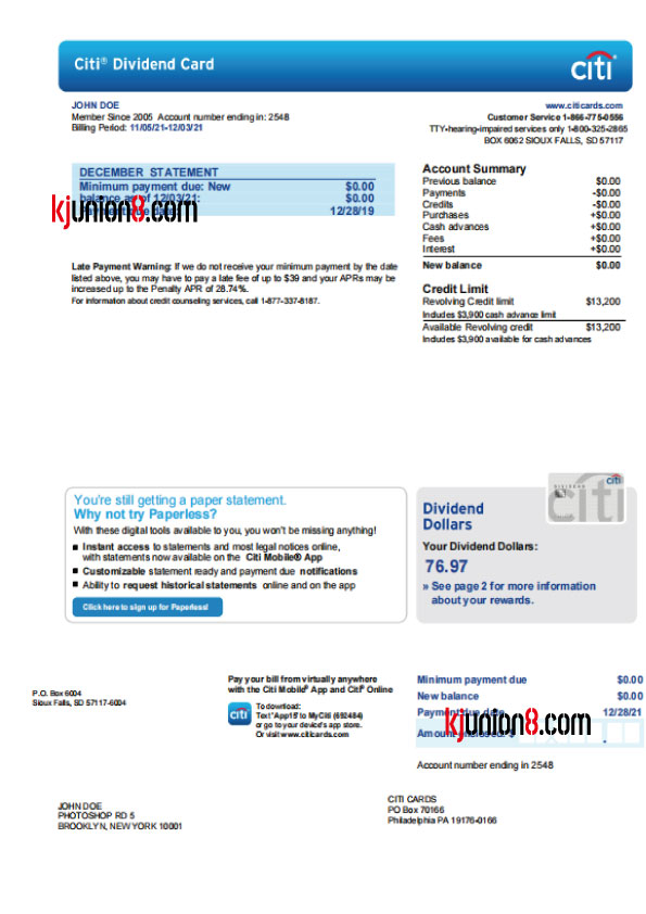 Citi信用卡对账单