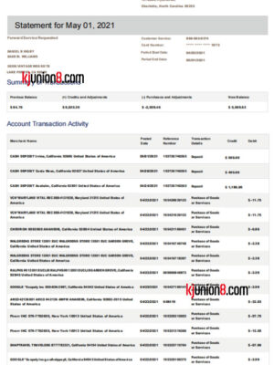 Bank of America银行对账单