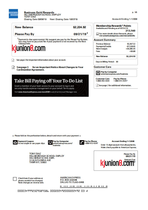 American Express信用卡对账单