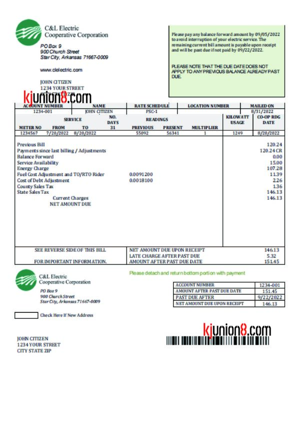 美国阿肯色州电费账单 美国阿肯色州电费账单