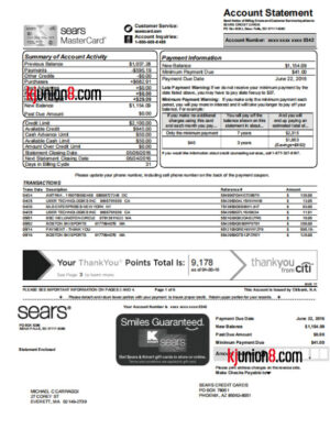 Citi与Sears联名信用卡对账单（Sears Mastercard）