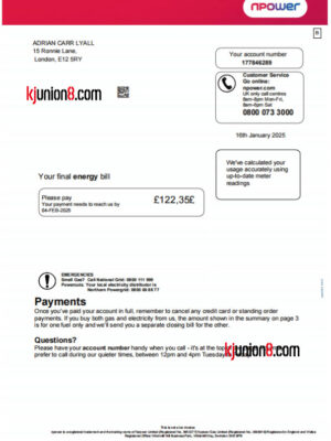 英国nPower能源账单