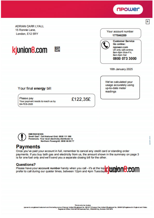 英国nPower能源账单