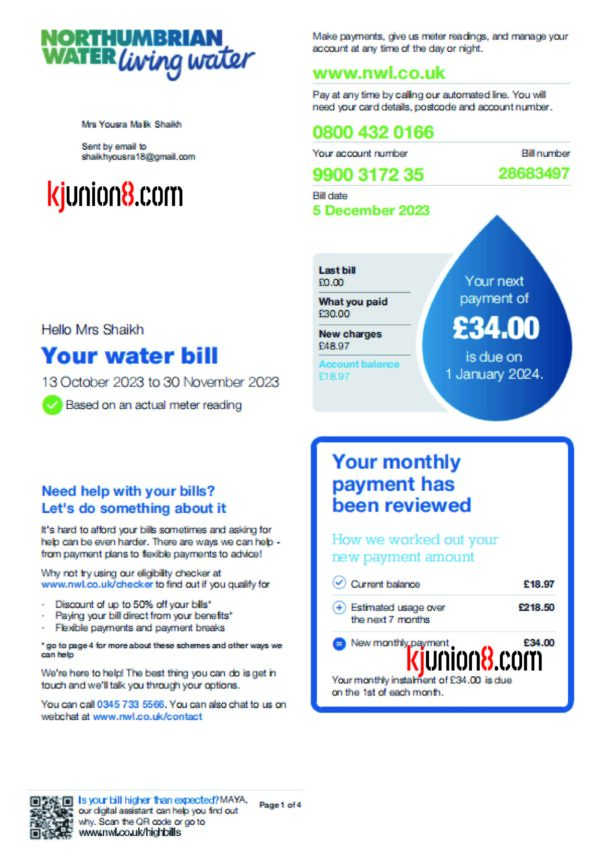 英国水费账单 (2) 英国水费账单