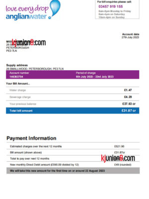 英国水费账单
