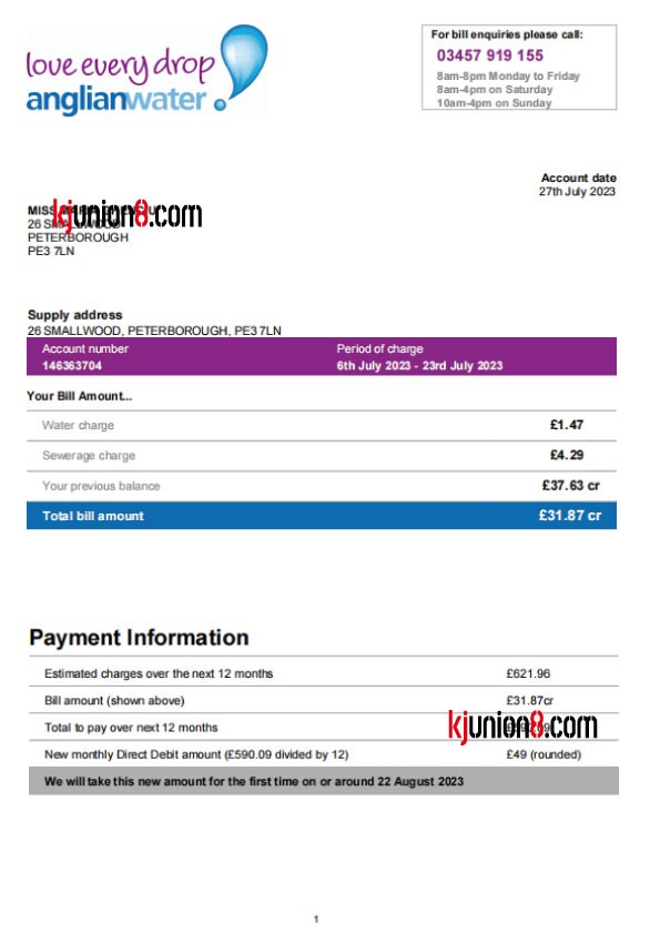英国水费账单1 英国水费账单