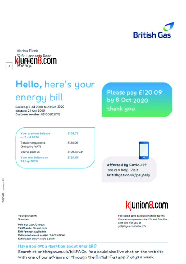 英国燃气费账单 英国燃气费账单