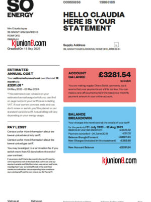 英国电燃费用账单