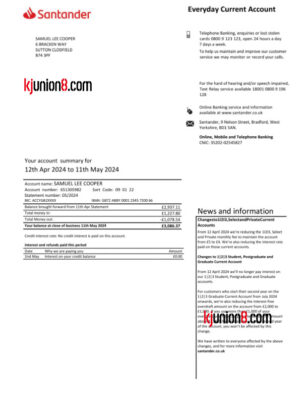 Santander UK银行对账单