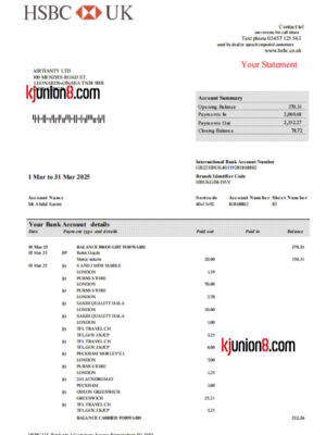 HSBC UK 银行对账单