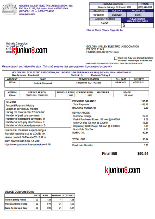 阿拉斯加州水电账单 美国电费账单