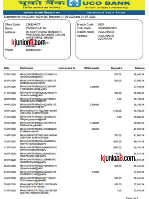 印度UCO-Bank-账户对账单