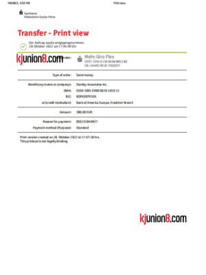 Sparkasse-Hildesheim-Goslar-Peine转账确认单