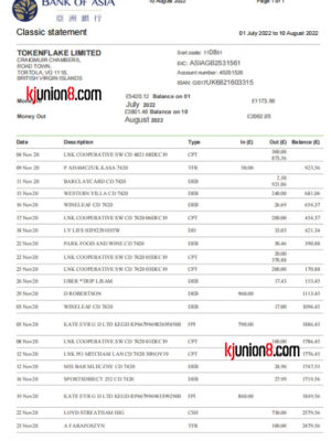 亚洲银行经典对公账户对账单