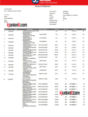 印度Kotak-Mahindra-Bank账户对账单