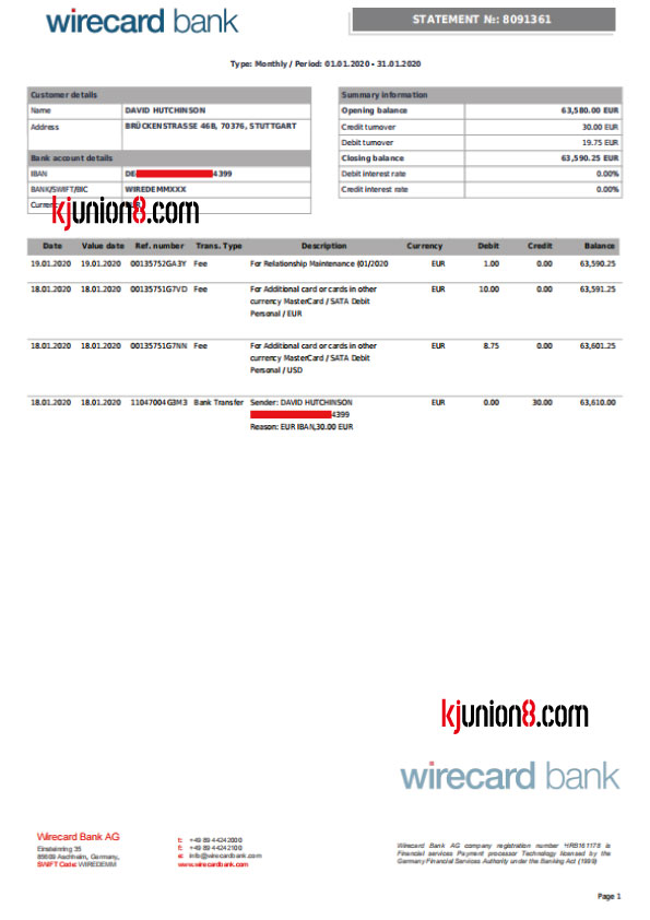 德国Wi热card-Bank-对账单 德国Wirecard-Bank-对账单