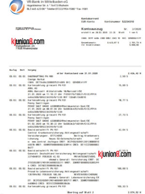 德国中巴登大众银行（VR-Bank-in-Mittelbaden-eG)活期账户对账单