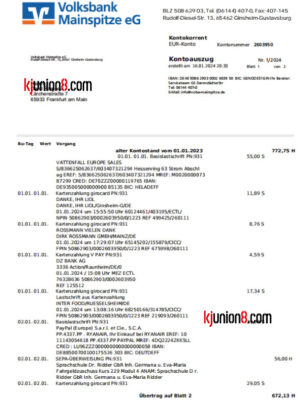 德国（Volksbank-Mainspitze）银行对账单