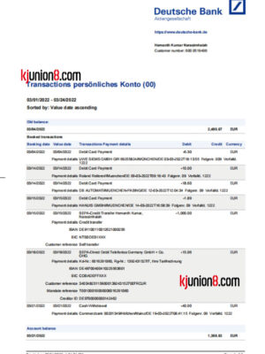 德意志银行（Deutsche-Bank）账户交易对账单
