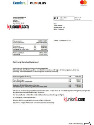 瑞士（Cembrace-Money-Bank-AG)信用卡对账单