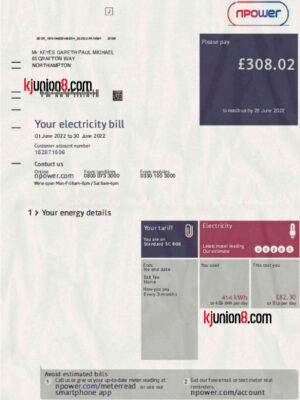 英国nPower电费账单
