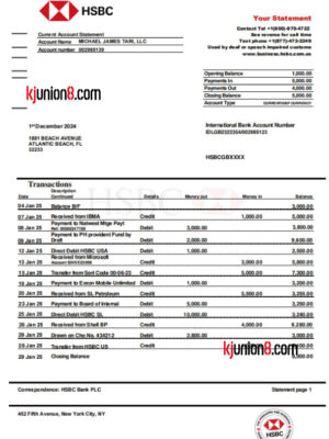 英国汇丰银行对账单