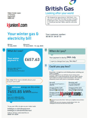 英国燃气与电力账单