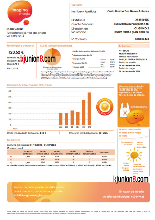 西班牙电费账单 西班牙电费账单模板,用于亚马逊卖家地址申诉证明