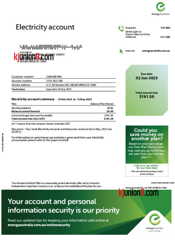 澳大利亚电费账单