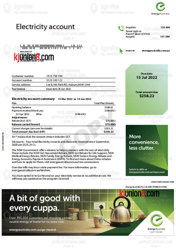 澳大利亚电费账单