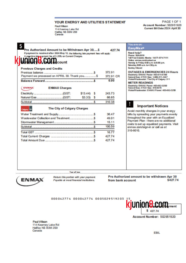 jia-na-da-dian-fei-zhang-dan 加拿大电费账单模板,用于亚马逊地址申诉证明