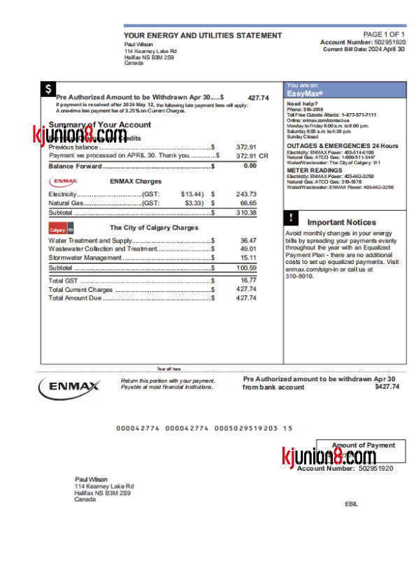 加拿大电+水+燃气账单