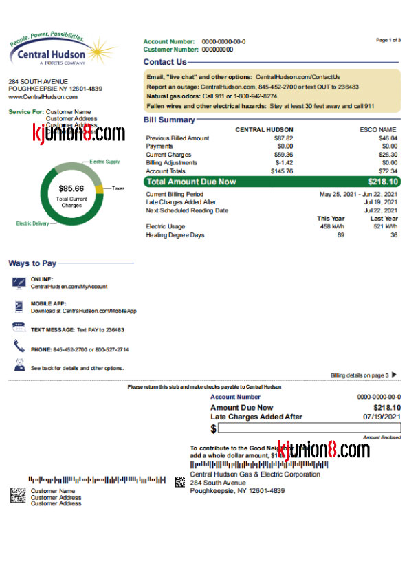 美国电费账单模板，用于亚马逊地址申诉证明