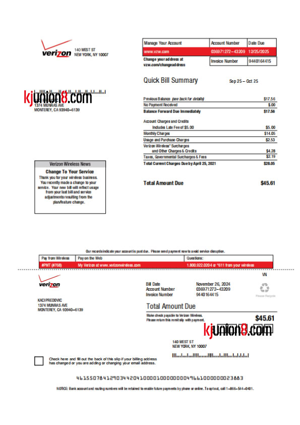 mei-guo-dian-xin-zhang-dan ( 美国电信账单模板,用于亚玛逊地址申诉证明