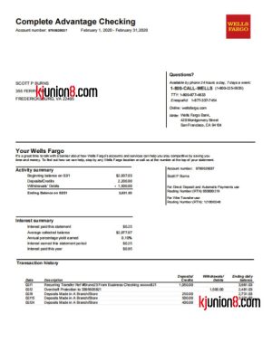 美国富国银行对账单