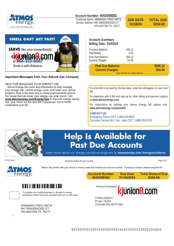 mei-guo-ran-qi-zhang-dan 美国燃气账单模板,用于亚马逊卖家地址申诉证明