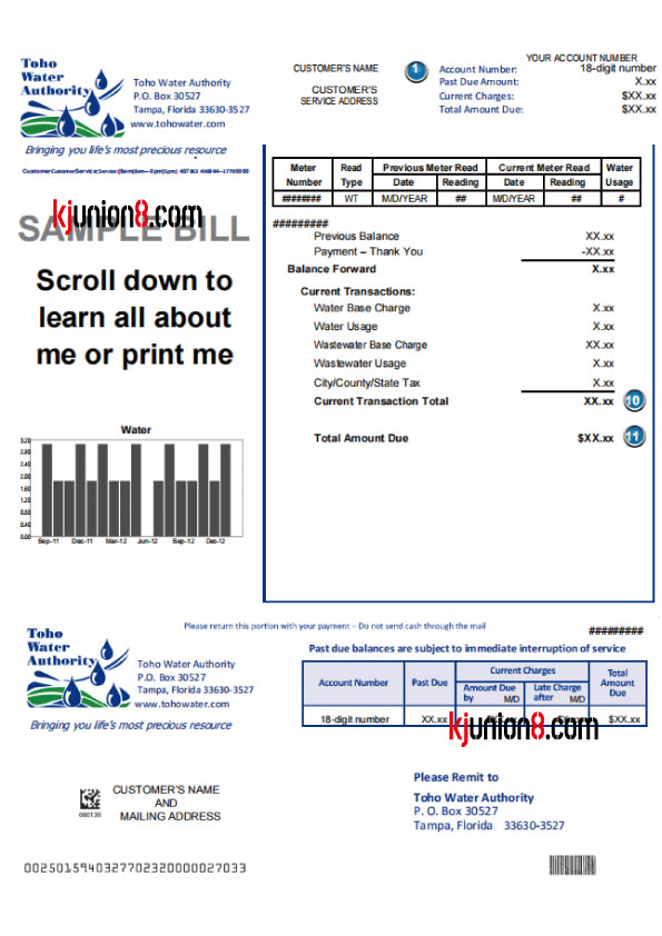 美国托霍水务局账单模板，用于亚马逊地址证明