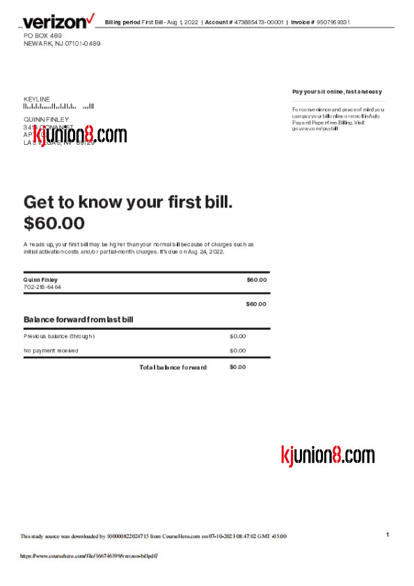 美国移动账单模板，用于亚马逊